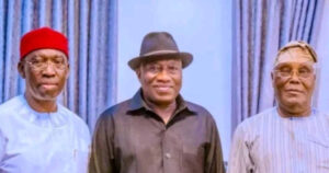 2023 Presidential Election: Goodluck Jonathan, Atiku Abubakar, Okowa Meet In Abuja