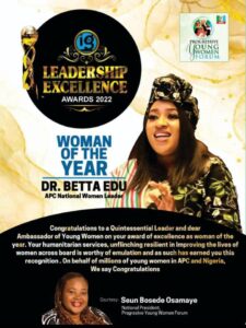 APC National Women Leader Bags 2022 Leadership Woman of The Year Award