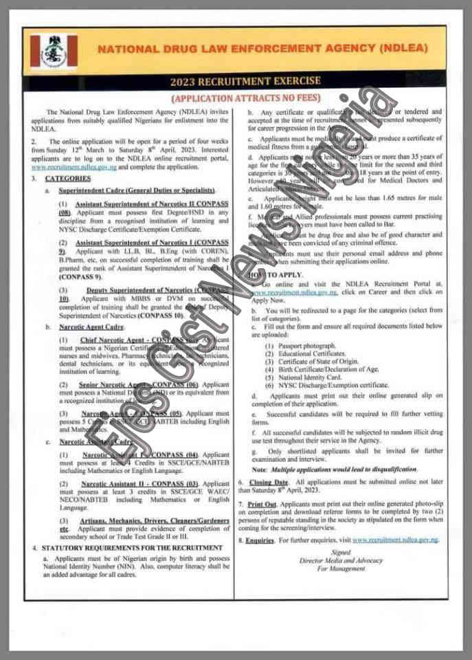 NDLEA announces online test