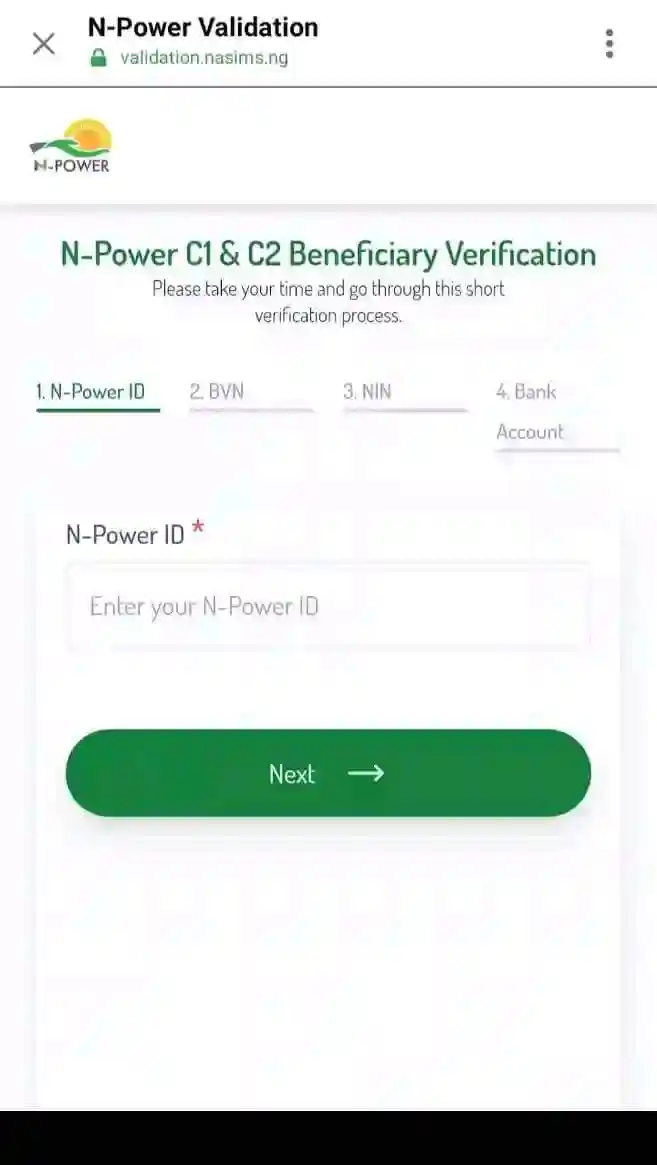 Visit validation.nasims.ng Start your Validation Here