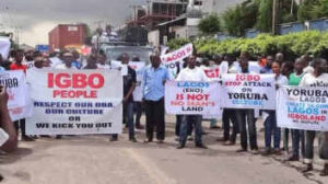 Protest currently ongoing as Yorubas threatened to kick Igbos out of Lagos 