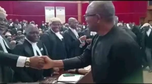 Cultist Handshake? Reactions Trail Peter Obi’s Handshake With His Lawyer At Election Tribunal