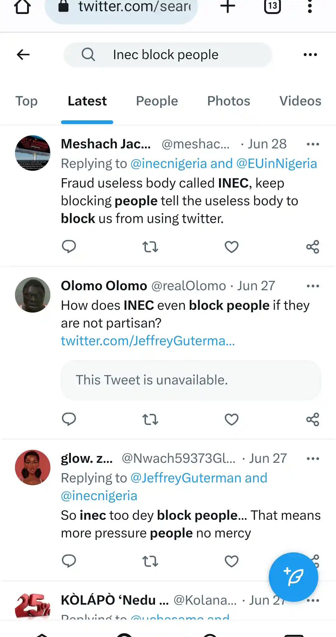 INEC begins blocking Peter Obi's supporters from viewing INEC's tweets, days after INEC attempted to manipulate IREV in favor of Tinubu to secure 25% in FCT