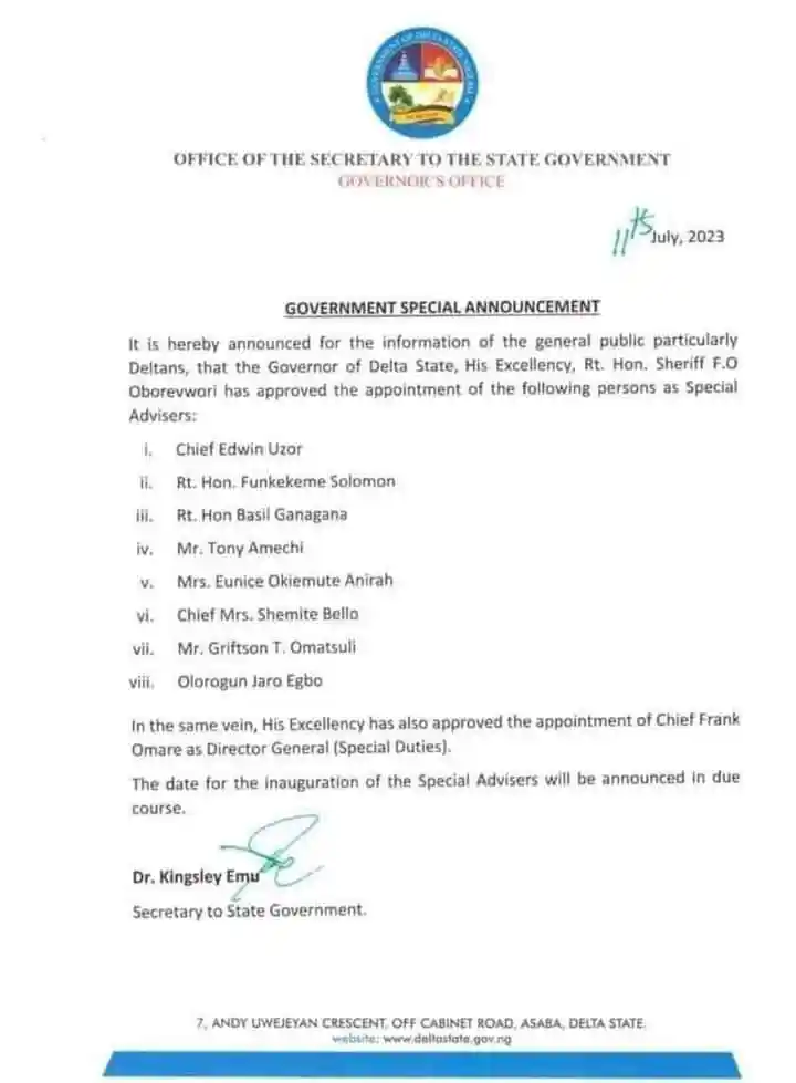 Governor Sheriff Appoints Jaro Egbo