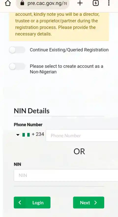 cac registration portal login
