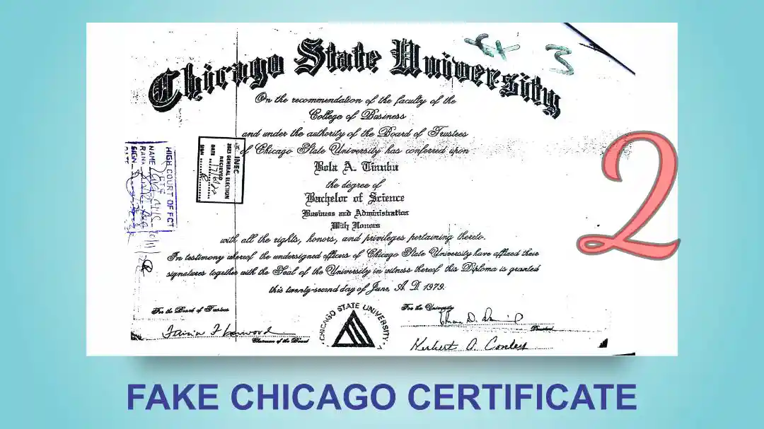 Tinubu's Result from Chicago State University submitted to INEC