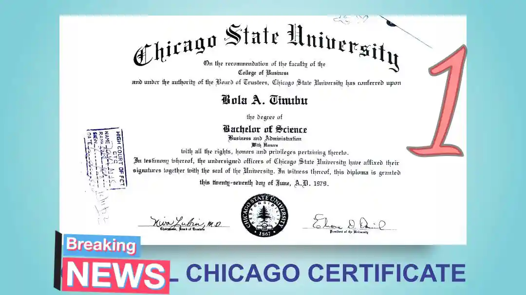 Bola Tinubu Chicago State University certificate tendered by PDP