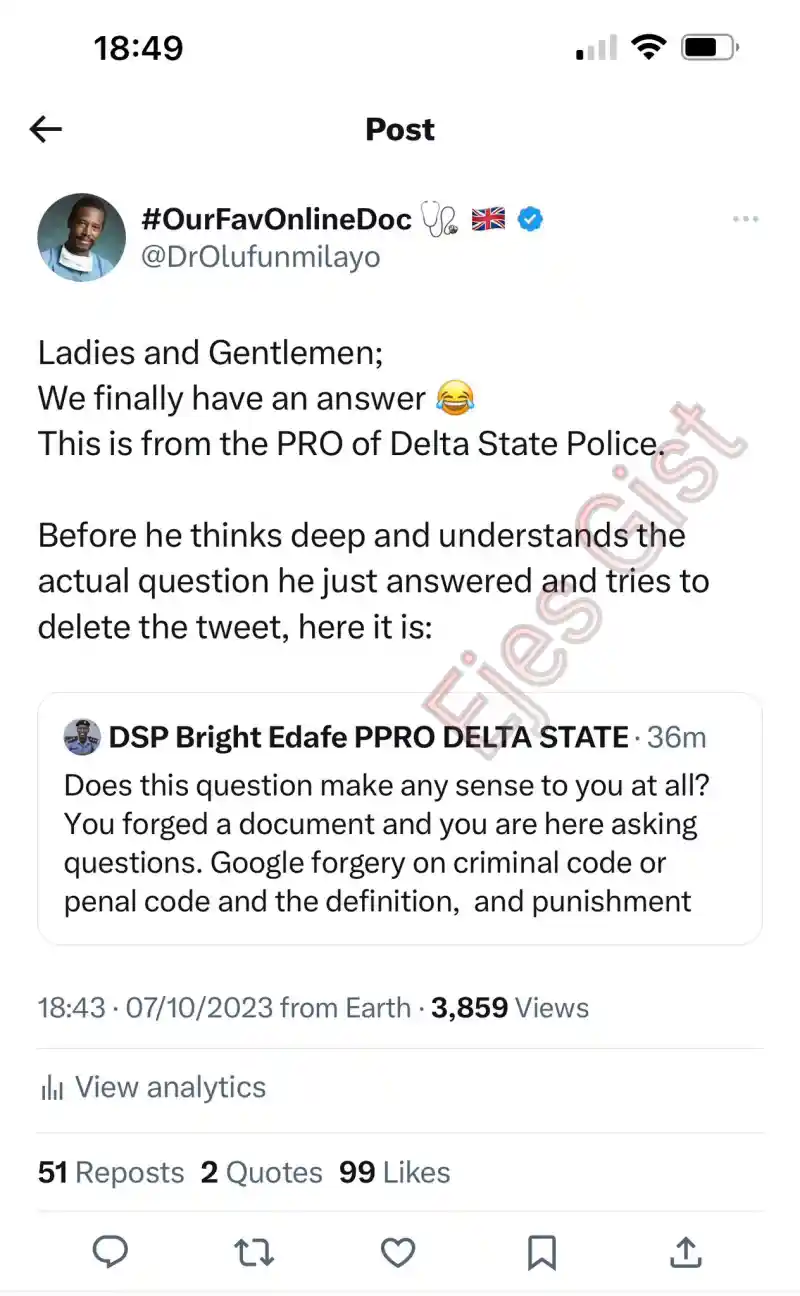 DSP Bright Edafe's Tweet on Forgery Sparks Controversy Amid Tinubu's Certificate Scandal 2 DSP Bright Edafe's Tweet on Forgery Sparks Controversy Amid Tinubu's Certificate Scandal"