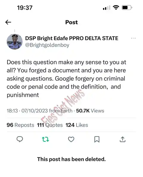 DSP Bright Edafe's Tweet on Forgery Sparks Controversy Amid Tinubu's Certificate Scandal 3 DSP Bright Edafe's Tweet on Forgery Sparks Controversy Amid Tinubu's Certificate Scandal"