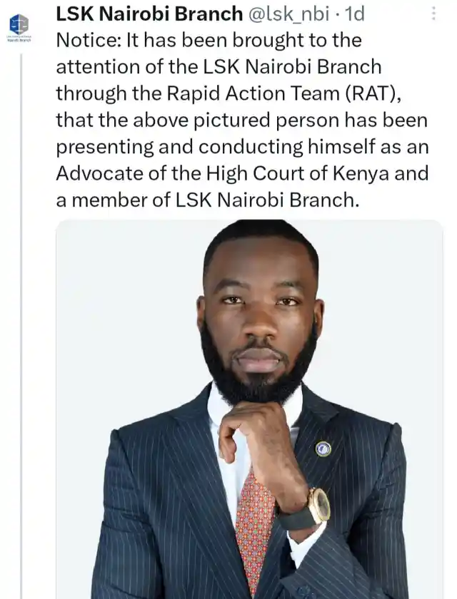 Photo of Kenyan fake lawyer who has won all 26 cases he handled in court.