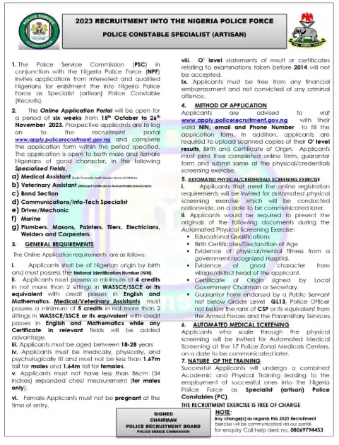 Nigeria Police Recruitment 2023 for Police Constable Recruit