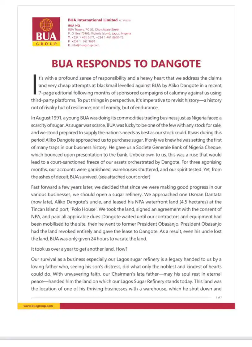 Blame no one but Yourself” – BUA replies Dangote
