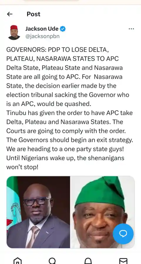 GOVERNORS: PDP TO LOSE DELTA, PLATEAU, NASARAWA STATES TO APC