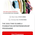 Apply Now for Tony Elumelu Foundation Entrepreneurship Programme 2026 (TEEP)