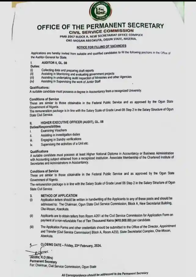 Ogun State Civil Service Recruitment for Graduates