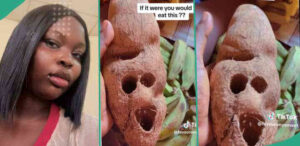 I’m Scared: Nigerian Student Shows Strange-looking Tuber of Yam Sent to Her From Village