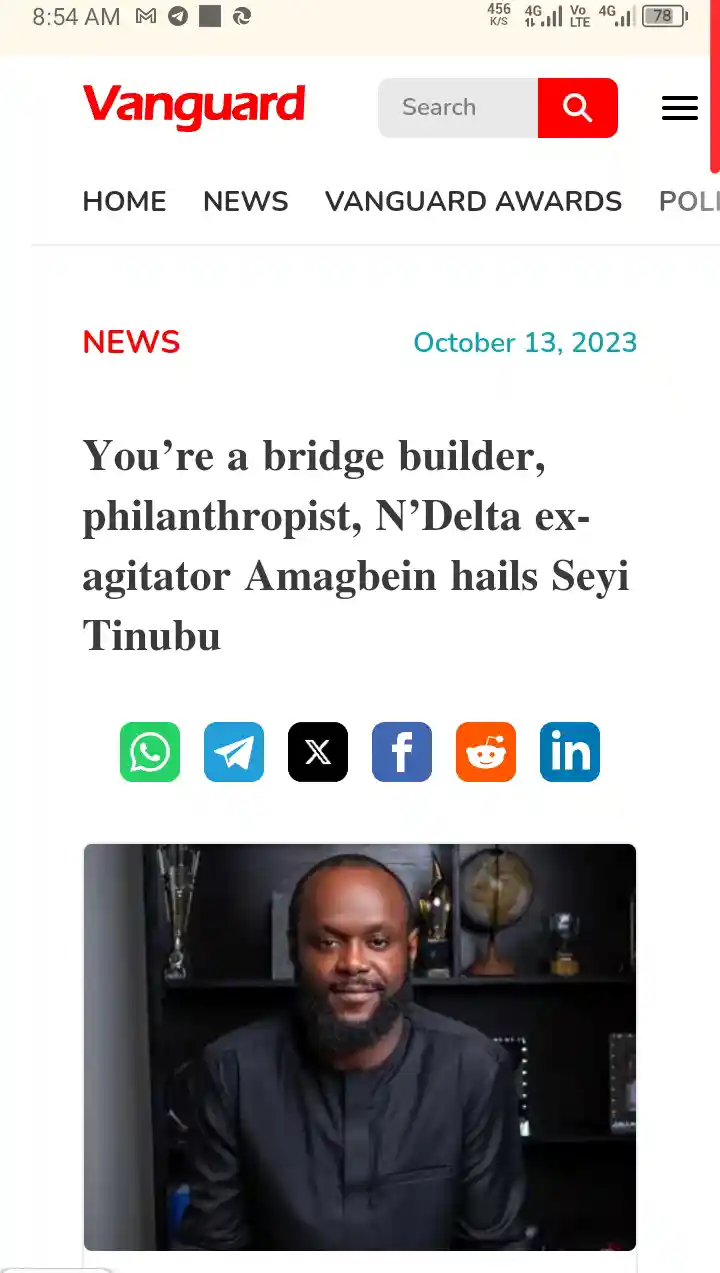 Sponsored advertisement by General Amagbein hailing Seyi Tinubu