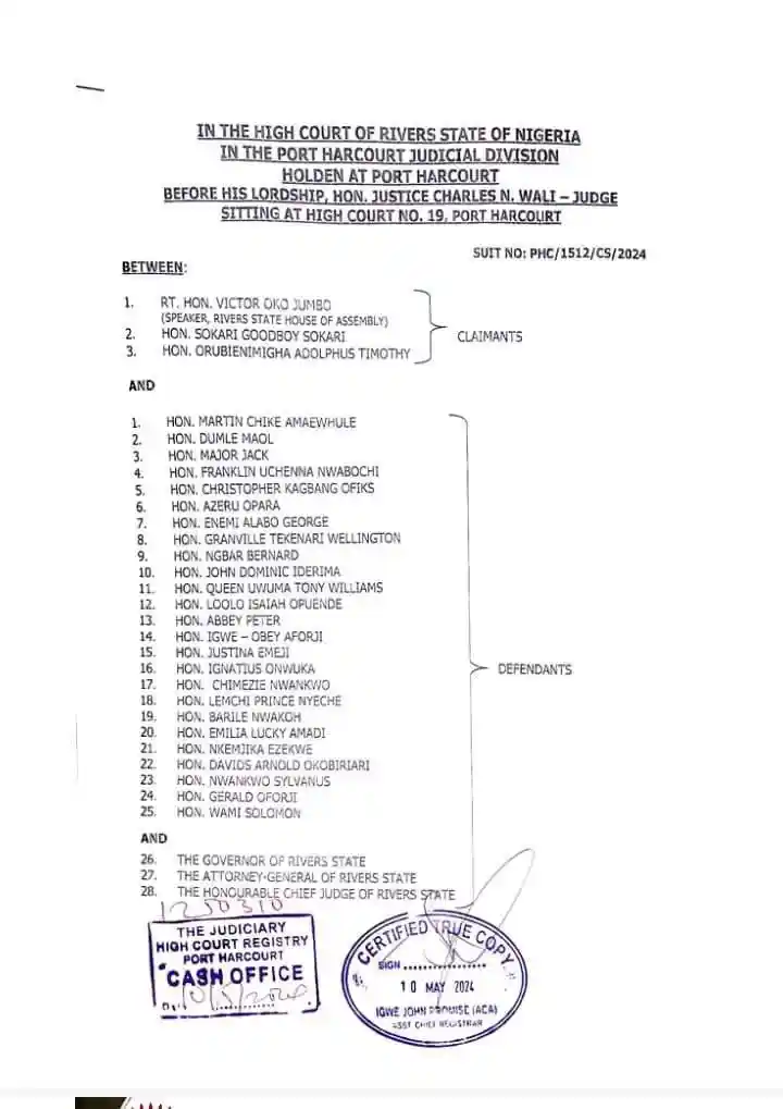 Court Bars Rivers Assembly Speaker, Amaewhule, and 24 Others from Parading as Lawmakers