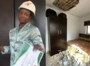 Lady Narrowly Escapes Tragedy As Ceiling Crashes Onto Bed While She Slept (Video)