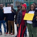 Teesside University Nigerian students protested on campus on Tuesday morning. Photo: BBC