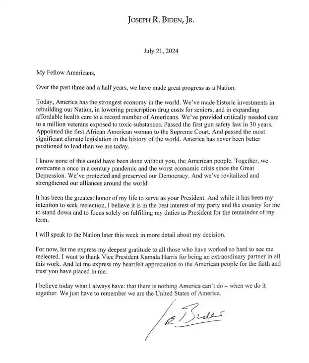 Biden Withdrawn from 2024 Presidential Race.