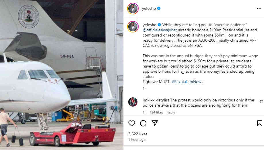 Tinubu Can't Pay N100,000 Minimum Wage but Buys $100 Million Presidential Jet, While Urging Nigerians to Exercise Patience - Sowore