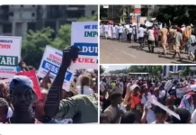 Heavy Protest Rocks NNPC Headquarters as Protesters Demand Mele Kyari’s Immediate Resignation Heavy Protest Rocks NNPC Headquarters as Protesters Demand Mele Kyari's Immediate Resignation