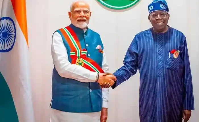 Indian's Prime Minister, Narendra Modi and Nigerian President, Bola Ahmed Tinubu