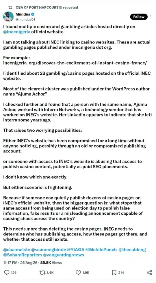 INEC Website hacked