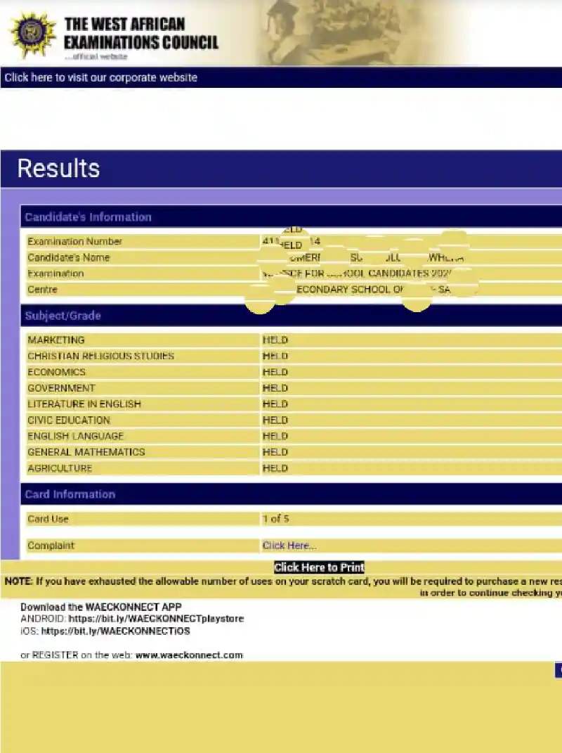 WAEC Withheld