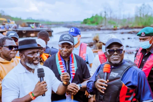 Sheriff Oborevwori at Trans-Forcados Oil Spill Location